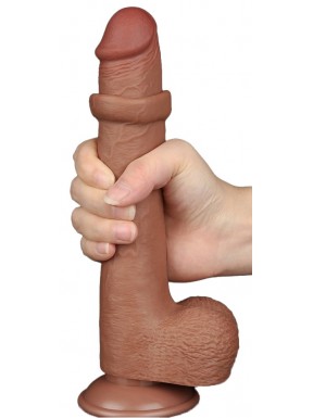 Gode avec Bourses Sliding Skin 17 x 3.5cm Marron 