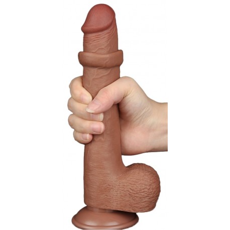 Gode avec Bourses Sliding Skin 17 x 3.5cm Marron 