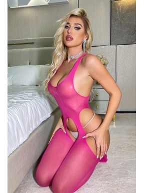 Combinaison sexy ouverte rose - J Lingerie 