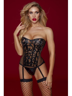 Ensemble guêpière, string et bas noir - J Lingerie