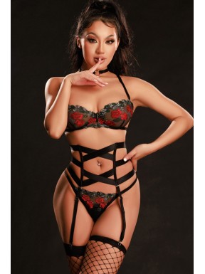 Ensemble lingerie 5 pièces vert et rouge - J Lingerie