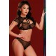 Ensemble soutien-gorge, tanga et caraco noir - J Lingerie 