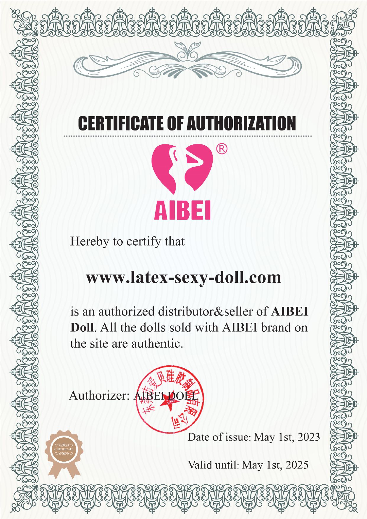 AIBEI Dolls Certificat